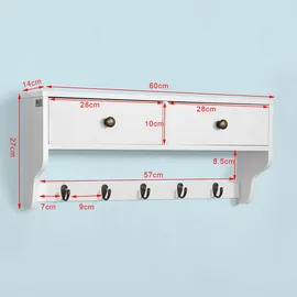 SoBuy Wandgarderobe 60 x 27 x 14 cm Weiß