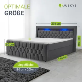 Juskys Boxspringbett Leona Samt 180x200 cm Grau