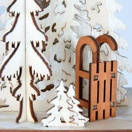 Brubaker 3D Lichterbogen - LED Schwibbogen - Winterlandschaft 2025 - Weihnachtsbeleuchtung aus Holz Natur - 37 x 46 x 10 cm - Handbemalte Figuren