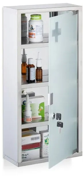 Relaxdays Medizinschrank mit Glastür Weiß,Silber