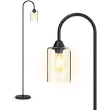 EMKE Schwarz Stehlampe LED Stehleuchte Wohnzimmer E27 Standleuchte mit Fußschalter, Retro Leselampe Stehlampe Schlafzimmer Floor Lamp Outdoor Stehlampen Bogenlampe