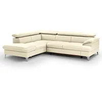 Ecksofa - creme - Leder - mit Funktionen - Recamiere links Sofa Wohnlandschaft