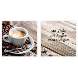 EUROART Glasbild 2tlg. Liebe und Kaffee Glas Braun