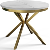 Runder Esszimmertisch BERG, ausziehbarer Tisch Durchmesser: 90 cm/170 cm, Wohnzimmertisch Farbe: Marmur, mit Metallbeinen in Farbe Gold