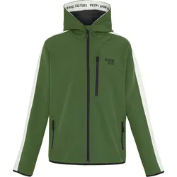 Softshell-Jacke mit Blockstreifen und Retro-Patch dunkelgrün XL