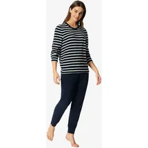 SCHIESSER Casual Essentials Pyjama Gestreift Nachtblau/Weiß S