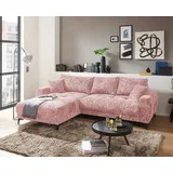 ed-lifestyle polstermöbel Belluno Ecksofa 281 x 189 cm, mit Schlaffunktion & Bettkasten, Stoffbezug:Ted 90 Rosa - Rosa
