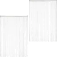 Relaxdays Fadenvorhang 2er Set, kürzbare Fadengardinen mit Stabtunnel, 145 x 245 cm, Türgardine & Raumteiler, weiß