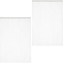 Relaxdays Fadenvorhang 2er Set, kürzbare Fadengardinen mit Stabtunnel, 145 x 245 cm, Türgardine & Raumteiler, weiß