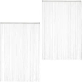 Relaxdays Fadenvorhang 2er Set, kürzbare Fadengardinen mit Stabtunnel, 145 x 245 cm, Türgardine & Raumteiler, weiß