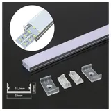 Energmix 2 Meter 23mm Breite Aluprofil Alu Schiene Profil LED Kanal für LED Strip mit Milchglas Abdeckung Profil N