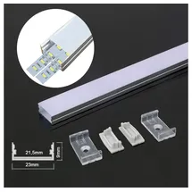 Energmix 2 Meter 23mm Breite Aluprofil Alu Schiene Profil LED Kanal für LED Strip mit Milchglas Abdeckung Profil N