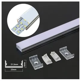 Energmix 2 Meter 23mm Breite Aluprofil Alu Schiene Profil LED Kanal für LED Strip mit Milchglas Abdeckung Profil N