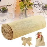 Cisolen Tischläufer Jute Tischläufer Jutetuch Tischdeckenrolle Juteband Jute Rolle Tischband Leinenoptik Jutetuch Rolle 15cmx10m Jute Hochzeit Vintage Rustikal für Party Festival Tischdekoration