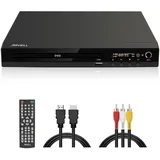 Kompakter DVD-Player mit Scart-Anschluss, Regionenfreier HD-DVD-CD-Player 1080P mit HDMI-Ausgang/AV-Ausgang, Integriertem PAL/NTSC-TV-System, Unterstützt MIC-Eingang, USB-Eingang (DVD-170)