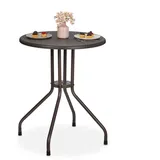 Relaxdays Gartentisch, H x D: 73 x 60 cm, Rattanoptik, Kunststoff & Stahl, Outdoor Esstisch, runder Balkontisch, braun