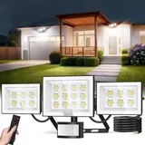 papasbox 100W LED Strahler mit Bewegungsmelder Lichtsensor und Timing Fernbedienung Außenstrahler Dimmbar | Flutlicht Außen Kaltweiß 6500K IP66 Wasserdicht Fluter für Garten Garage Balkon