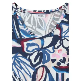 Cecil V-Shirt CECIL, Damen, Gr. M (40), universal blau, Stoff, 50% Modal, 50% Baumwolle, gemustert, comfort fit normal, V-Ausschnitt, normaler Saum, Shirts, mit abgerundetem V-Ausschnitt, Topseller