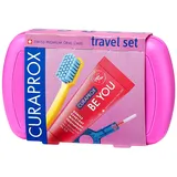 Curaprox Travel-Set Rosa - Zusammensteckbare Reisezahnbürste CS 5460 + «Be You»-Reisezahnpasta + 2 Interdentalbürsten CPS prime 07 und 09 - Reise-Zahnpflege-Set 9,5 cm x 6 cm