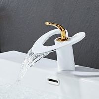 Leekayer Badarmatur Weiß Gold Griff Wasserhahn für Badezimmer 1 Loch Deckmontage Heißer kalter Mischer Hahn Toilette Waschbecken Wasserhahn Messing,LK-6639-WGg