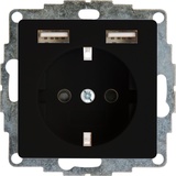 Kopp HK07 – Unterputz-Schutzkontakt Steckdose mit 2 USB-Ladebuchsen, Farbe: schwarz matt - (1 Stück)
