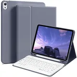 IAMKHO Tastatur Hülle für iPad (A16) 11 Zoll 2025 & iPad 10. Generation 10,9 Zoll 2022, Magnetische Abnehmbare Tastatur QWERTZ-Layout Keyboard Hülle, Schutzhülle mit TPU Rückschale, Violettgrau