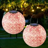 IXYHKB Lampions Solar Außen, 2 Stück 25cm Solar Lampions Außen Wetterfest, Solar LED Laterne Wasserdicht Nylon, Solarlampions für Außen Hängend, Solar Gartenlaterne für Draußen, Garten, Hof, Hochzeit