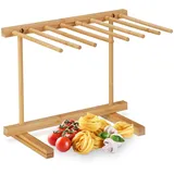 Relaxdays Nudeltrockner, 8 Stangen, lange Pasta platzsparend trocknen, faltbar, Nudelständer Bambus, 28 cm hoch, natur,