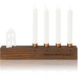 Kerzenständer Advent aus Holz dunkel - Mini Kerzenhalter für 4 Baumkerzen - Design Kerzenleiste - Alternative zum Adventskranz – Eiche Farbe Nussbaum