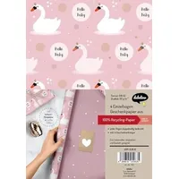 dabelino zur Geburt für Baby-Mädchen: Schwäne: 4x Einzelbögen + 4x Geschenkanhänger