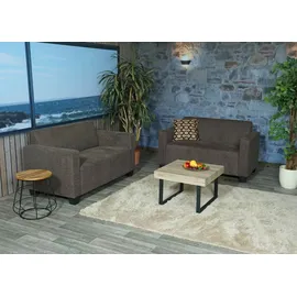 Mendler Sofa-Garnitur Couch-Garnitur 2x 2er Sofa Lyon Stoff/Textil ~ braun
