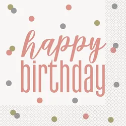 16 Servietten Happy Birthday roségold