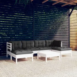 vidaXL Garten-Lounge-Set 7-tlg. weiß Kiefernholz