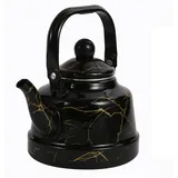 OCAZI Retro teekanne aus Verdickter Emaille, Emaille-Topf Mit Holzgriff, Birnenförmiger Topf Wasserkocher Emaillierter Alter Glockentopf, Emaille-kaffeekanne Gas-induktionsherd Universell 1.7L/57oz 7