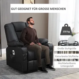 Homcom Massagesessel Relaxsessel mit Massagefunktion, USB, Liegefunktion, Rollen, Fernbedienung, Becherhalter, Seitentasche, zweiteiligen Fußstütze bis 150 kg, Schwarz