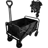 PRIJESSE Bollerwagen Faltbar, bis 150 kg Tragkraft Transportwagen, Gartenanhänger, Draussen Camping Einkaufen Handwagen, inklusive 2 Netztaschen, ohne Dach, Schwarz/Black