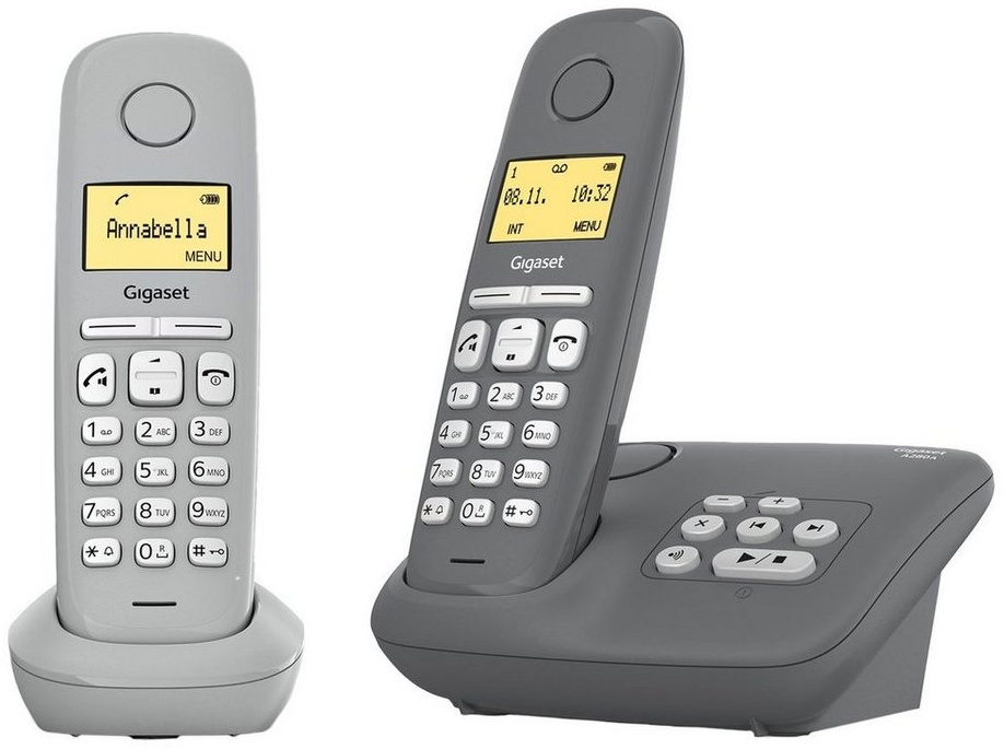 Gigaset A280A Duo Schnurloses DECT-Telefon (Mobilteile: 2, mit Anrufbeantworter, zusätzliches Mobilteil, hörgerätekompatibel) grau