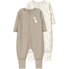 NAME IT 2er-Pack Schlafoveralls mit Klappfuß Giraffen, beige | natur, 92