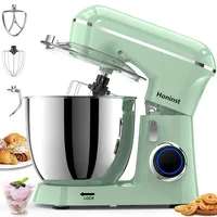 Honinst Küchenmaschine Knetmaschine, 10 P Stufen Teigknetmaschine, 1400W Teigmaschine, Rührmaschine mit 6.5L EdelstahlschüSsel, Schneebesen, Knethaken, Rührbesen & Spritzschutz zum Backen, Grün