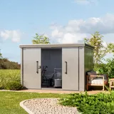 Gfp Gerätehaus Metall Gartenhaus 291x221x212 cm Geräteschuppen mit Flachdach inkl. Schiebetür in grau Schuppen wasserdicht -