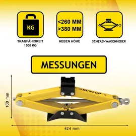 Dunlop Wagenheber Stahl 26-38 cm Gelb