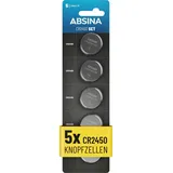 ABSINA CR2450 Knopfzelle 5er Pack für Blitzerwarner UVM - CR 2450 3V Knopfzellen auslaufsicher & Lange Haltbarkeit - CR 2450 Batterien, Knopfzellen CR2450, Batterie 2450, 2450 Batterie, CR2450 3V