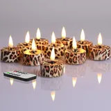 Eywamage Leopardenmuster Flammenlose Teelichter mit Fernbedienung, flackernde LED-Batterie-Teelichter Set mit 12 Stück