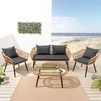 Riess-Ambiente Outdoor Garten-Lounge PARIS natur Rattan Sitzgruppe inkl. Kissen und Tisch