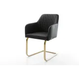 DeLife Freischwinger Greg-Flex Echt-Leder Schwarz Freischwinger flach Gold Taschenfederkern,