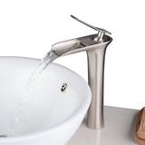 Wasserfall Wasserhahn Bad, Beelee Wasserhahn Waschbecken für Badezimmer, Einhandmischer Waschtischarmaturen, Keramikventil, Kaltes und Heißes Wasser Vorhande, Nickel gebürstet, BL9009NH