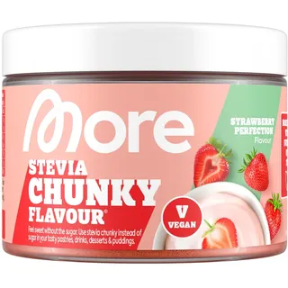 MORE Stevia Chunky Flavour, Strawberry Perfection, 150 g, vegan, Geschmackspulver zum Süßen, ohne viel Zucker und Kalorien, mit Inulin und Laktase - made in Germany