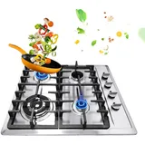 Gasherd,Lightakai 4 flammig Edelstahl-Einbau Gaskochfeld Gaskochfeld für Erdgas Gasherd Kochfeld,Silber (59 x 51cm)