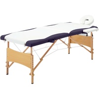 vidaXL Holz Massagetisch Klappbar 2 Zonen mit Tragetasche Therapie Massageliege Massagebank Kosmetikliege Therapieliege Massage Liege Weiß Lila