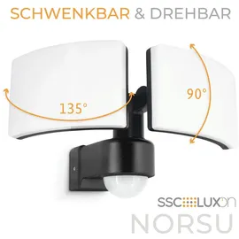 SSC-LUXon NORSU Außenlampe mit Bewegungsmelder & Lichtsensor 40W - LED Wand Außenleuchte 2 flammig schwenkbar IP65